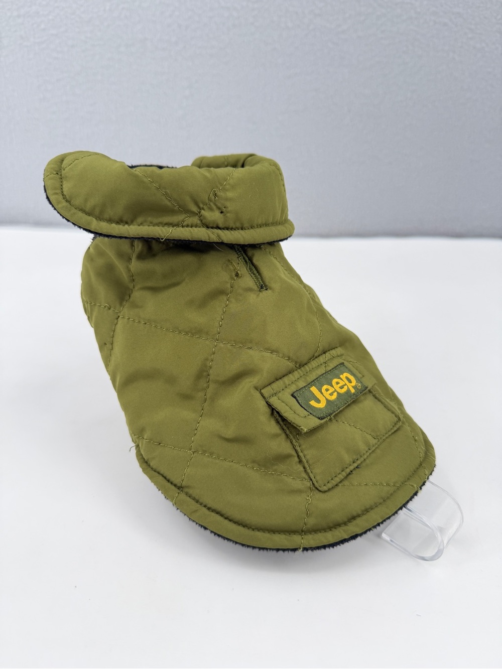JEEP Chrysler Dog Coat Jacket Size XXS Army Green Warm Winter Puffer Hook & Loop